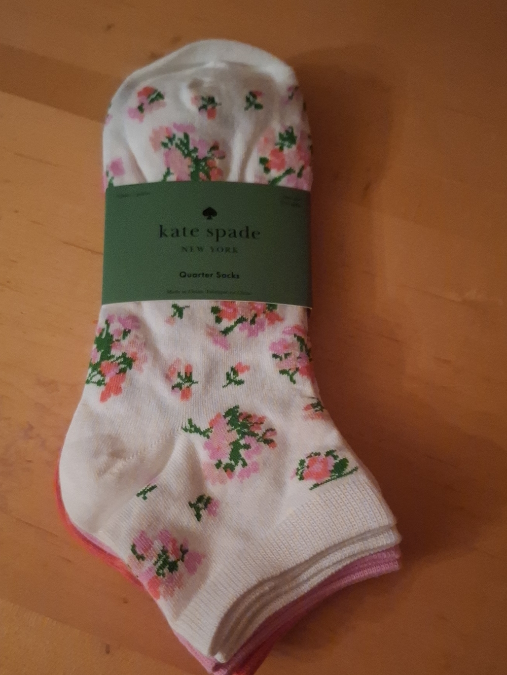 kate spade white floral ankle socks with pink & green